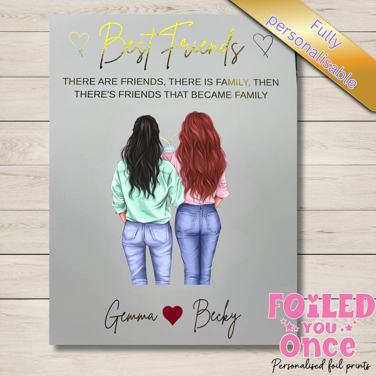 Personalised Best Friends Wall Art Print β Foil Writing β A4 Unframed