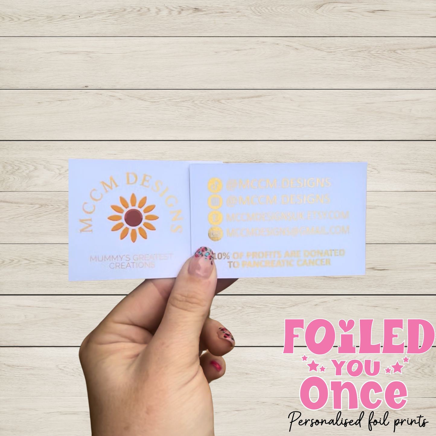 Double sided Personalised Foil Business Business Cards | Small Business Order Inserts | Custom Logo Cards | Foiled Social Media Icons | Packaging Cards