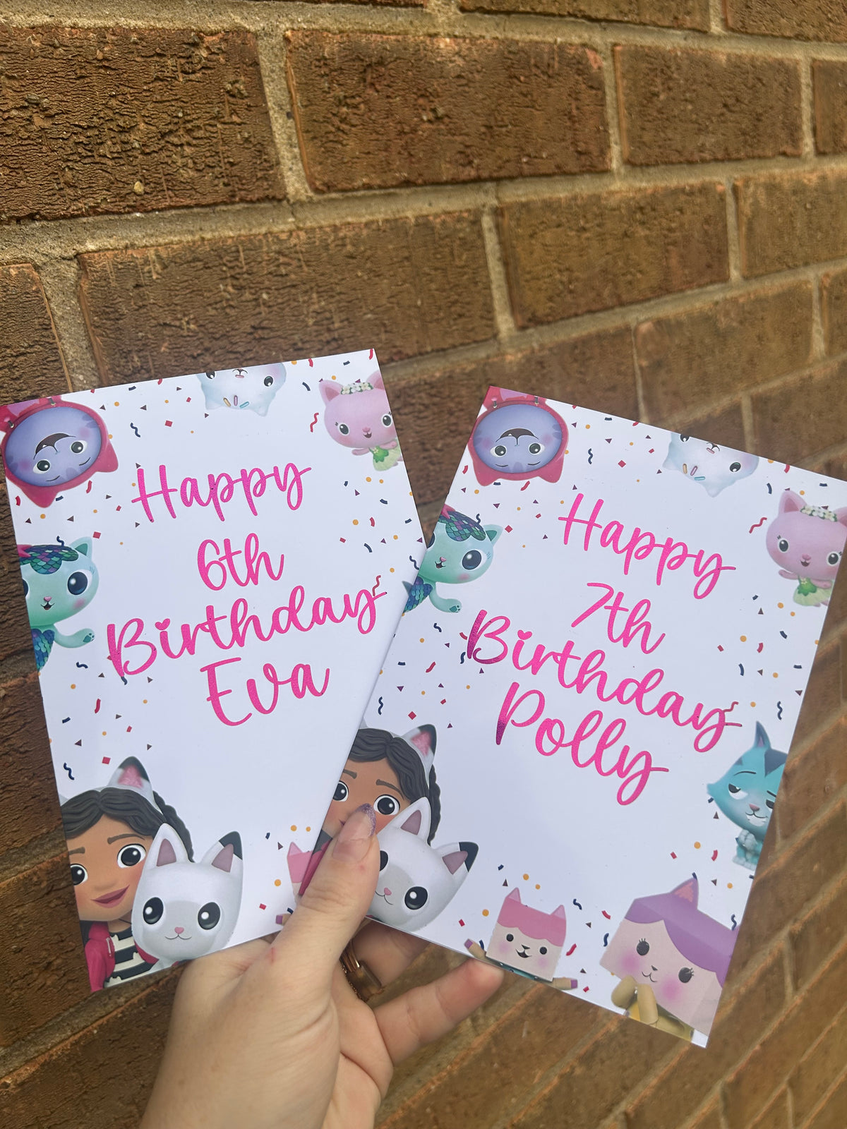 Gabbys Dollhouse Birthday Card 5x7 – Pink Glitter Foil Finish | Cute Designer Greeting Card | Handmade Kawaii Birthday Card