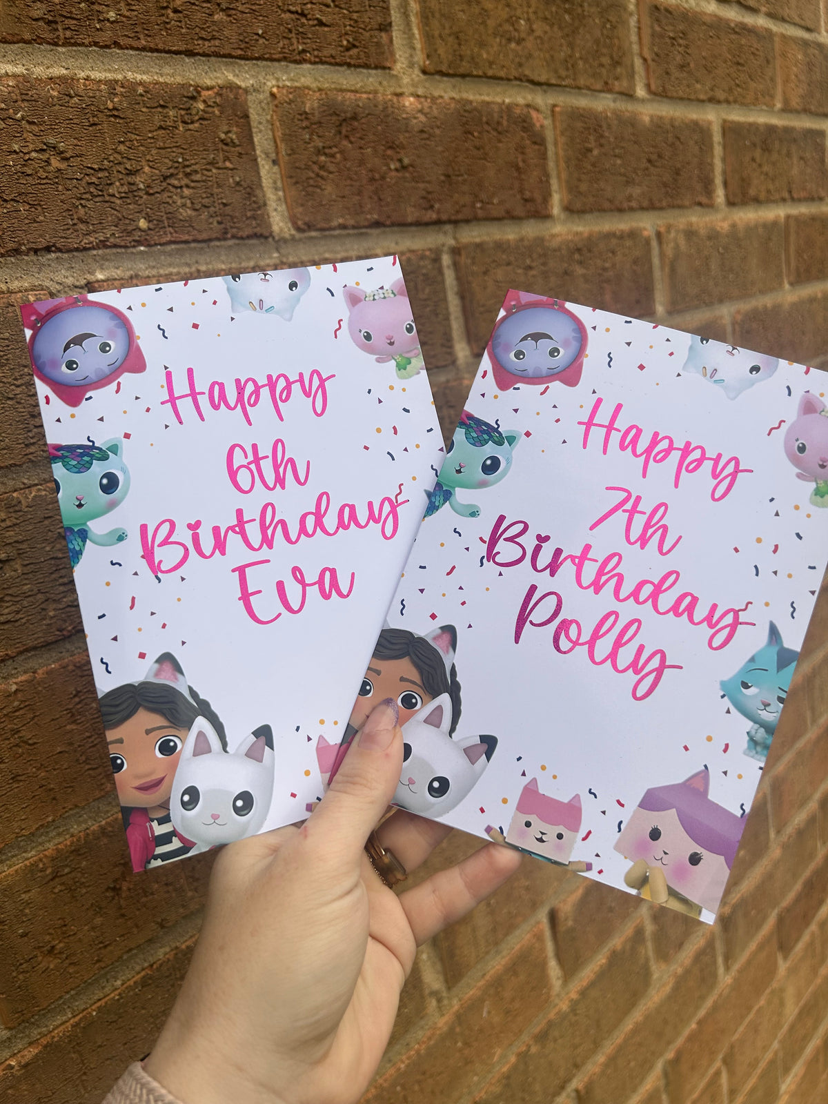 Gabbys Dollhouse Birthday Card 5x7 – Pink Glitter Foil Finish | Cute Designer Greeting Card | Handmade Kawaii Birthday Card