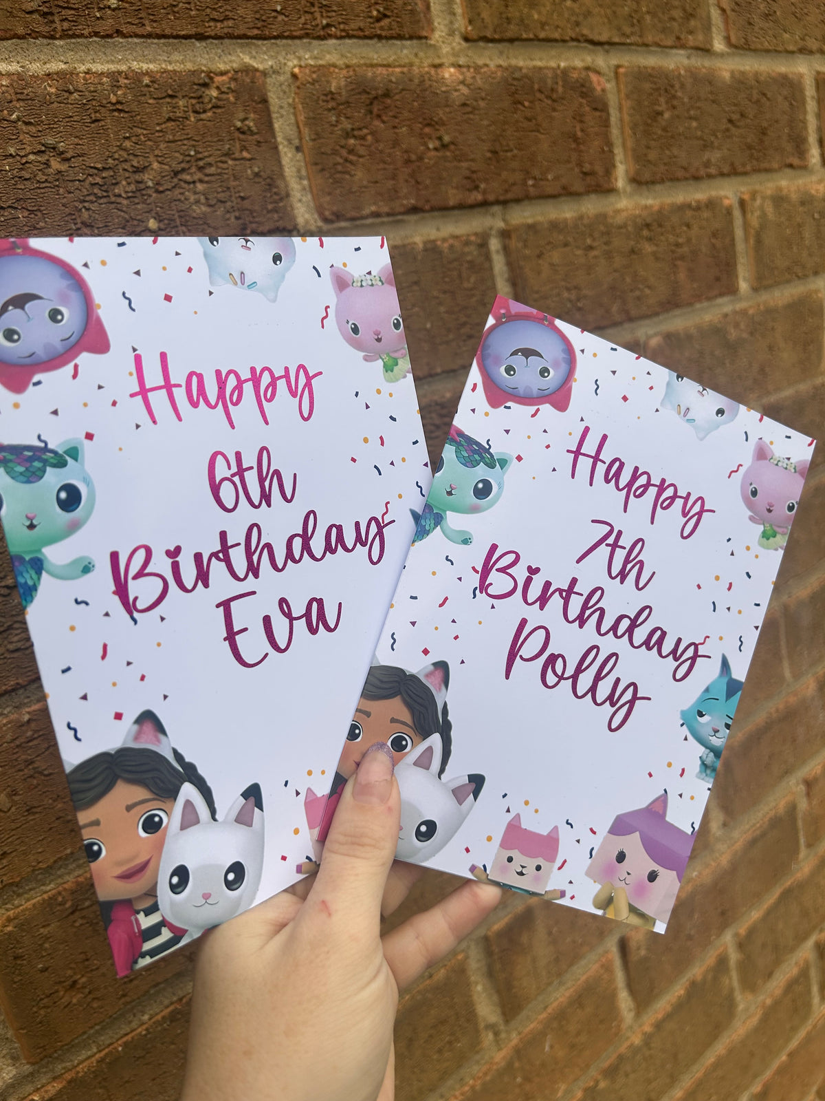 Gabbys Dollhouse Birthday Card 5x7 – Pink Glitter Foil Finish | Cute Designer Greeting Card | Handmade Kawaii Birthday Card