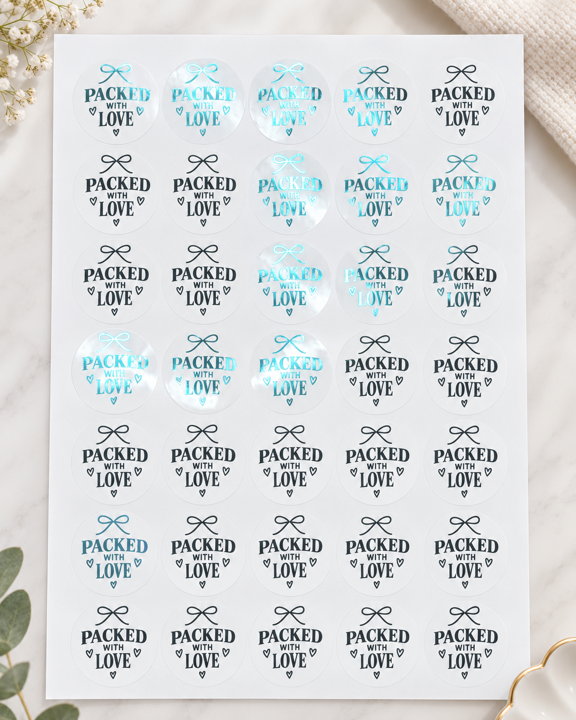 Packed With Love – Teal Foil Stickers
