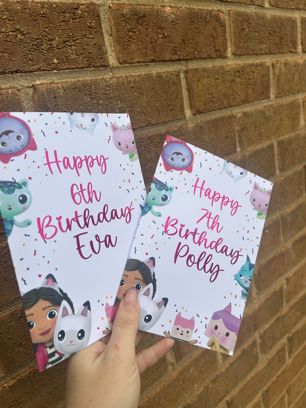 Gabbys Dollhouse Birthday Card 5x7 – Pink Glitter Foil Finish | Cute Designer Greeting Card | Handmade Kawaii Birthday Card