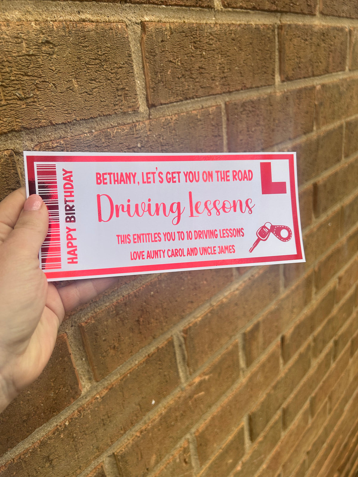 Personalised Driving Lesson Gift Ticket – Foil Keepsake Voucher Gift