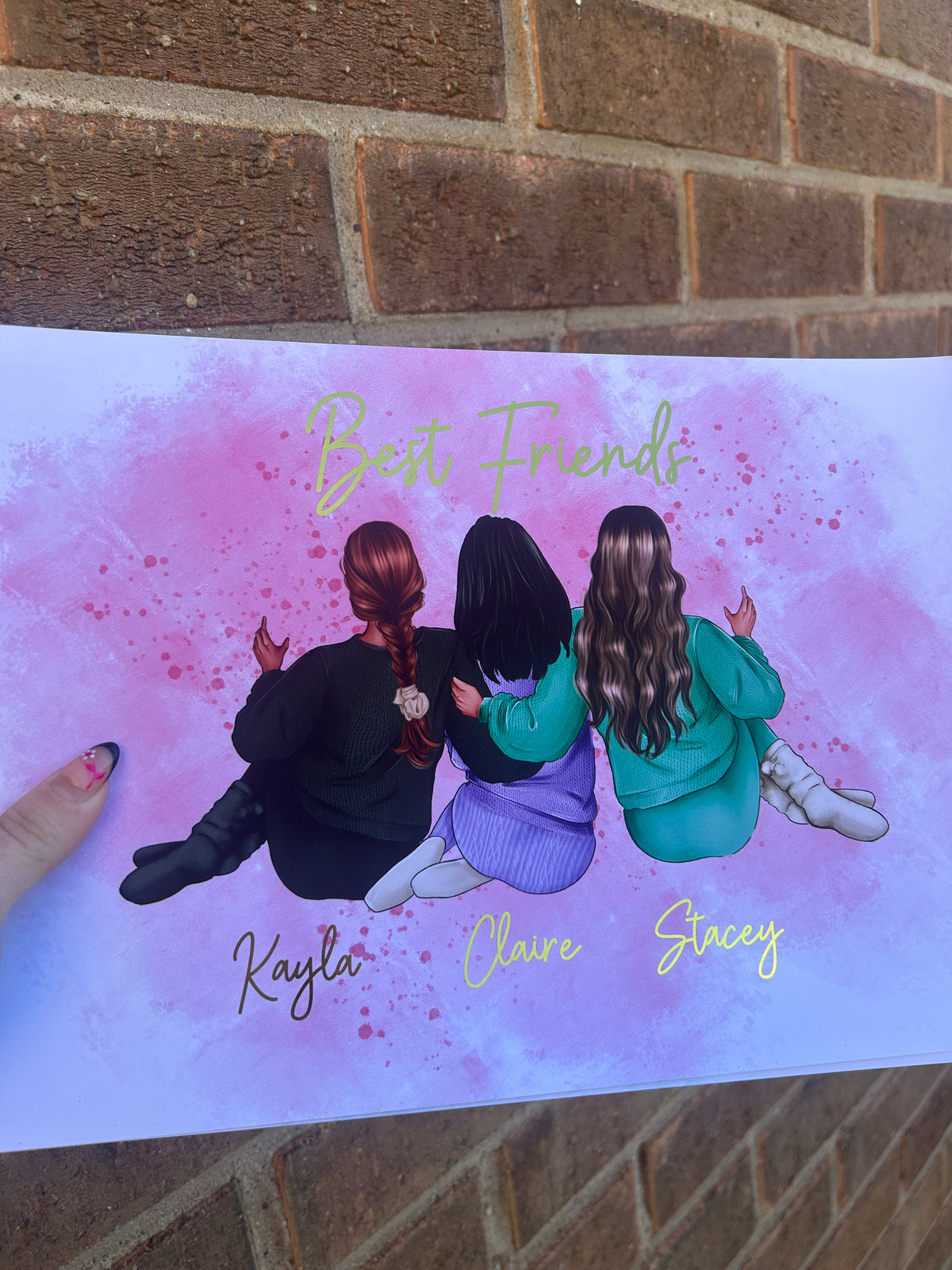 Personalised Friends Wall Print, Custom Names, Gold Foil A4 Friendship Art