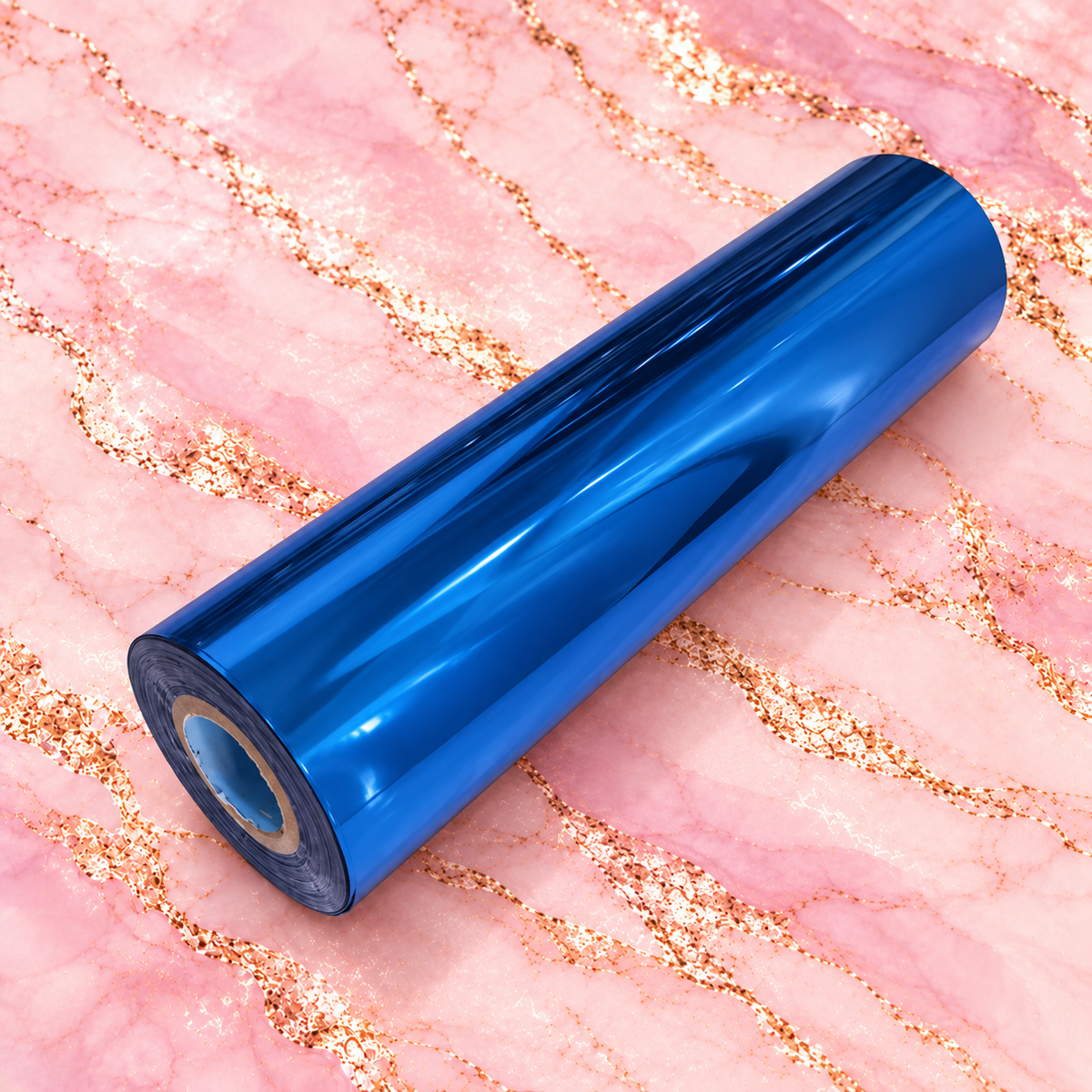 Blue Fairy metallic blue toner reactive foil roll on blush pink marble