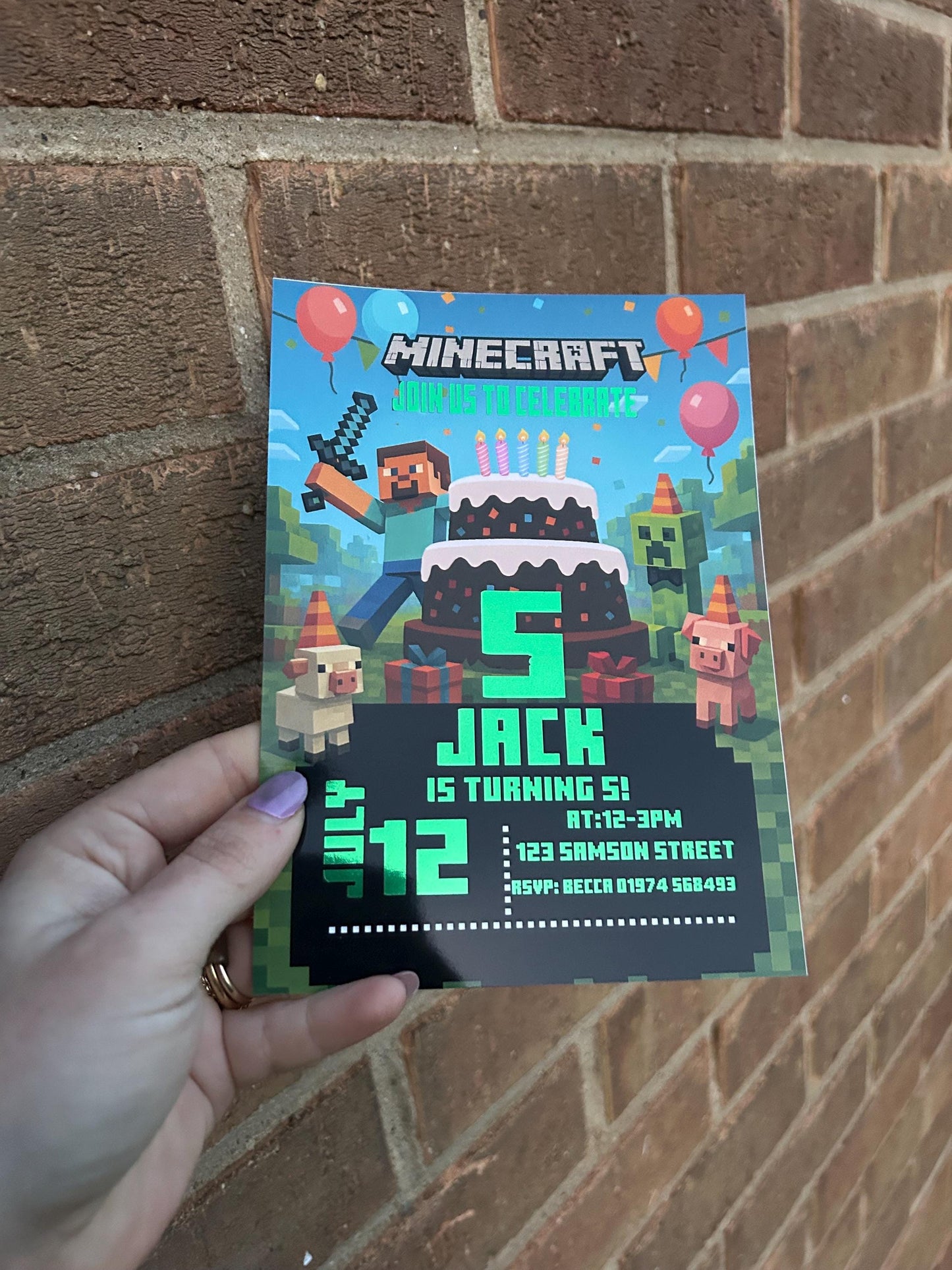 Personalised Minecraft Birthday Invitations | A5 Kids Party Invites UK