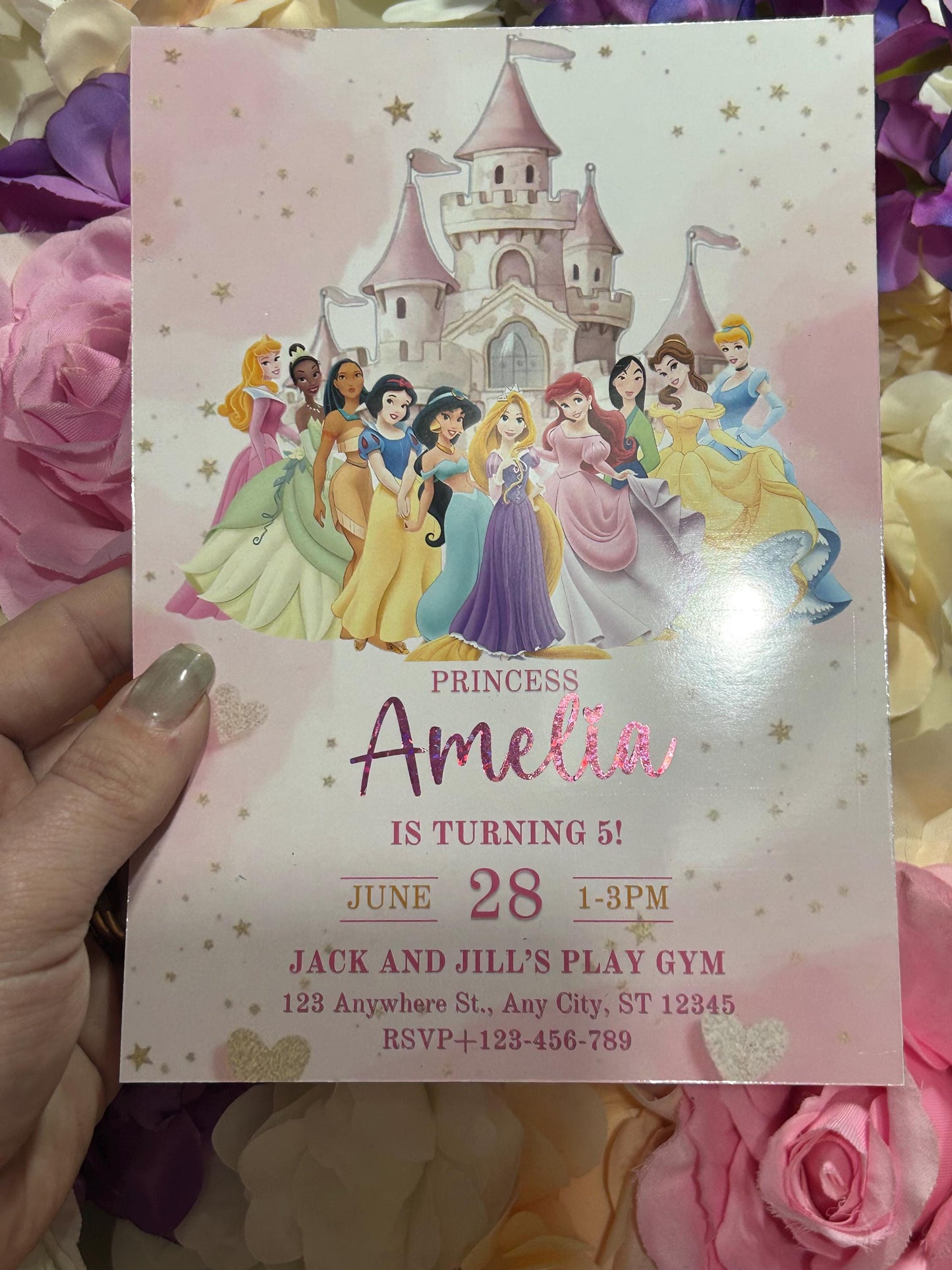 Personalised Princess Birthday Invitations | A5 Foil Kids Party Invites