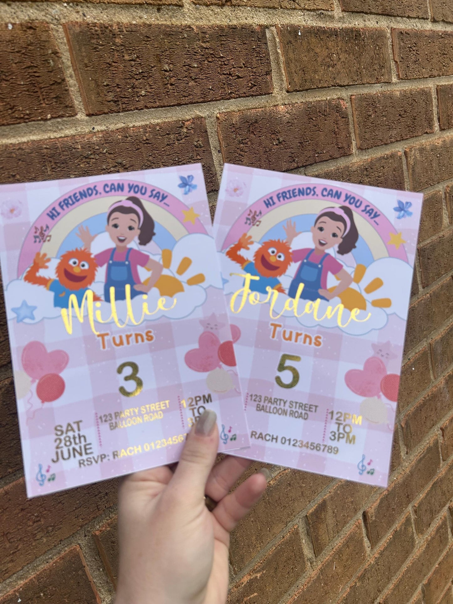 Kids Personalised Ms Rachel Birthday Invitations | A5 Foil Party Invites