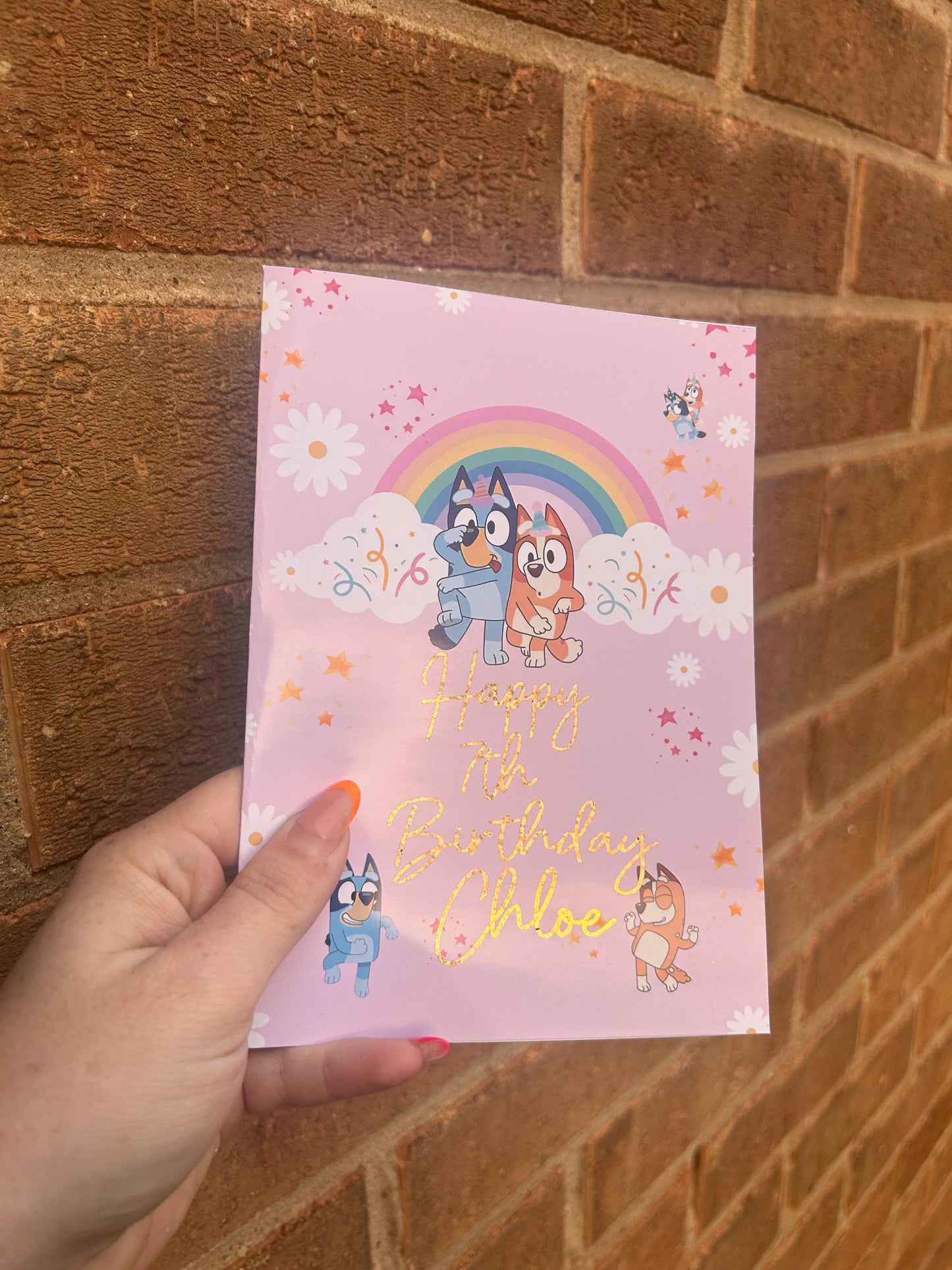 Bluey Birthday Card: Glitter Gold Foil, Handmade Greeting Card