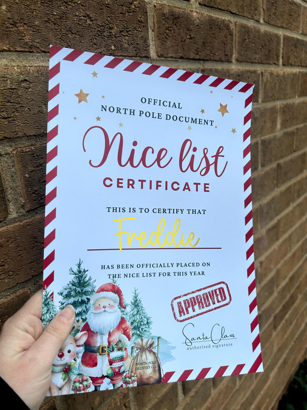 Personalised Santa’s Nice List Certificate | A4 Gold Foil Christmas Print | Custom Name Keepsake