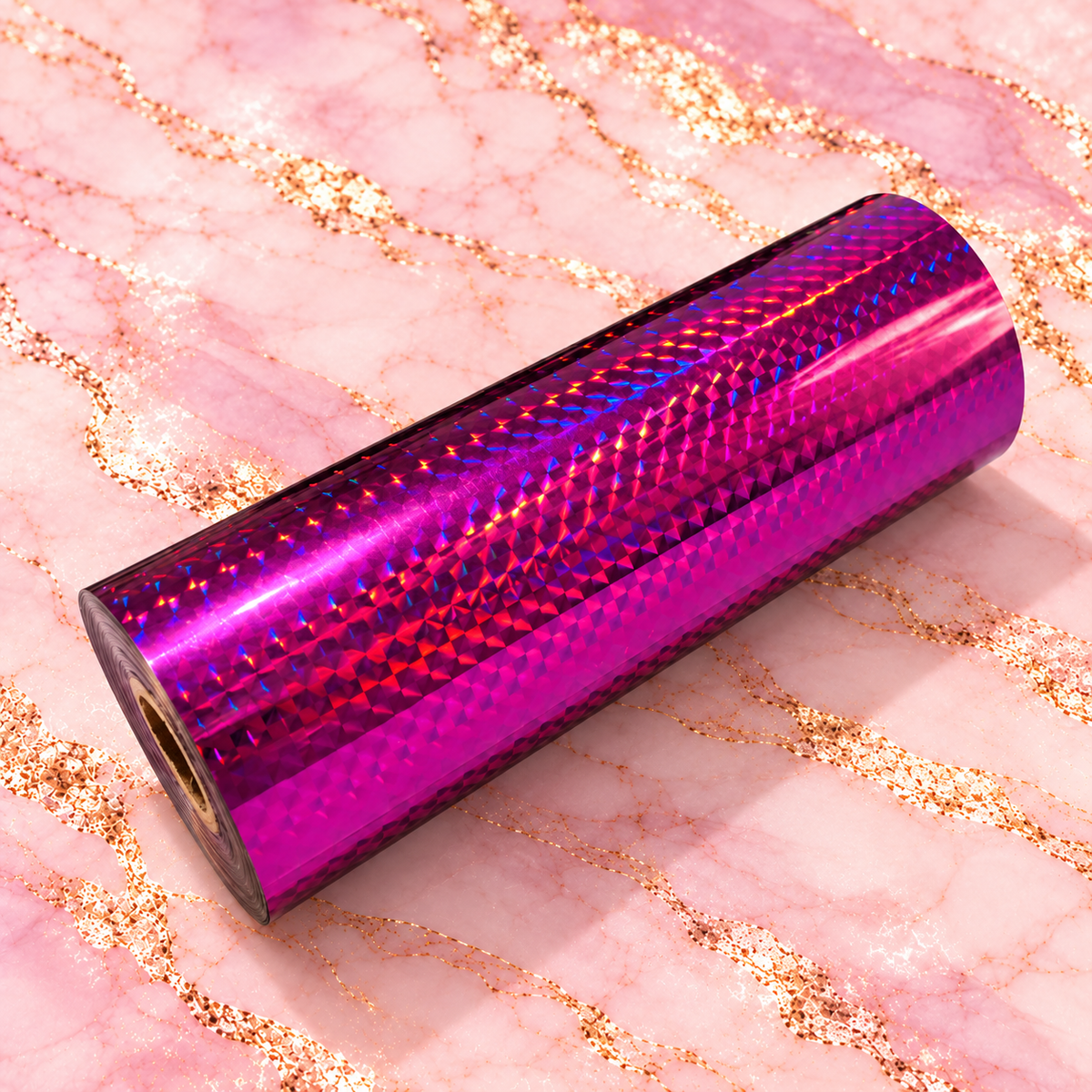 Make It Pink pink square holographic toner reactive foil roll on blush pink marble