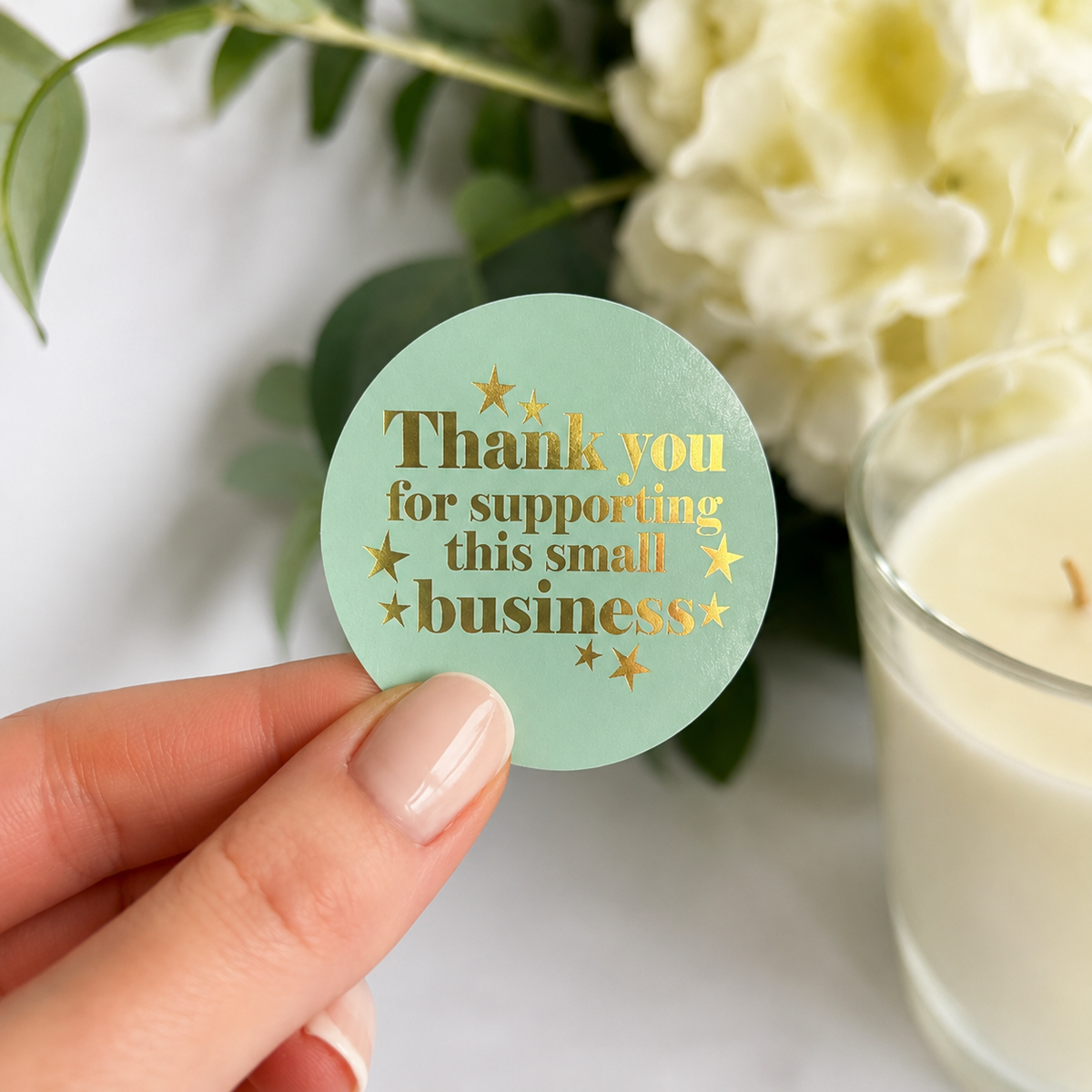 Foiled Thank You for Supporting My Small Business Stickers – Round