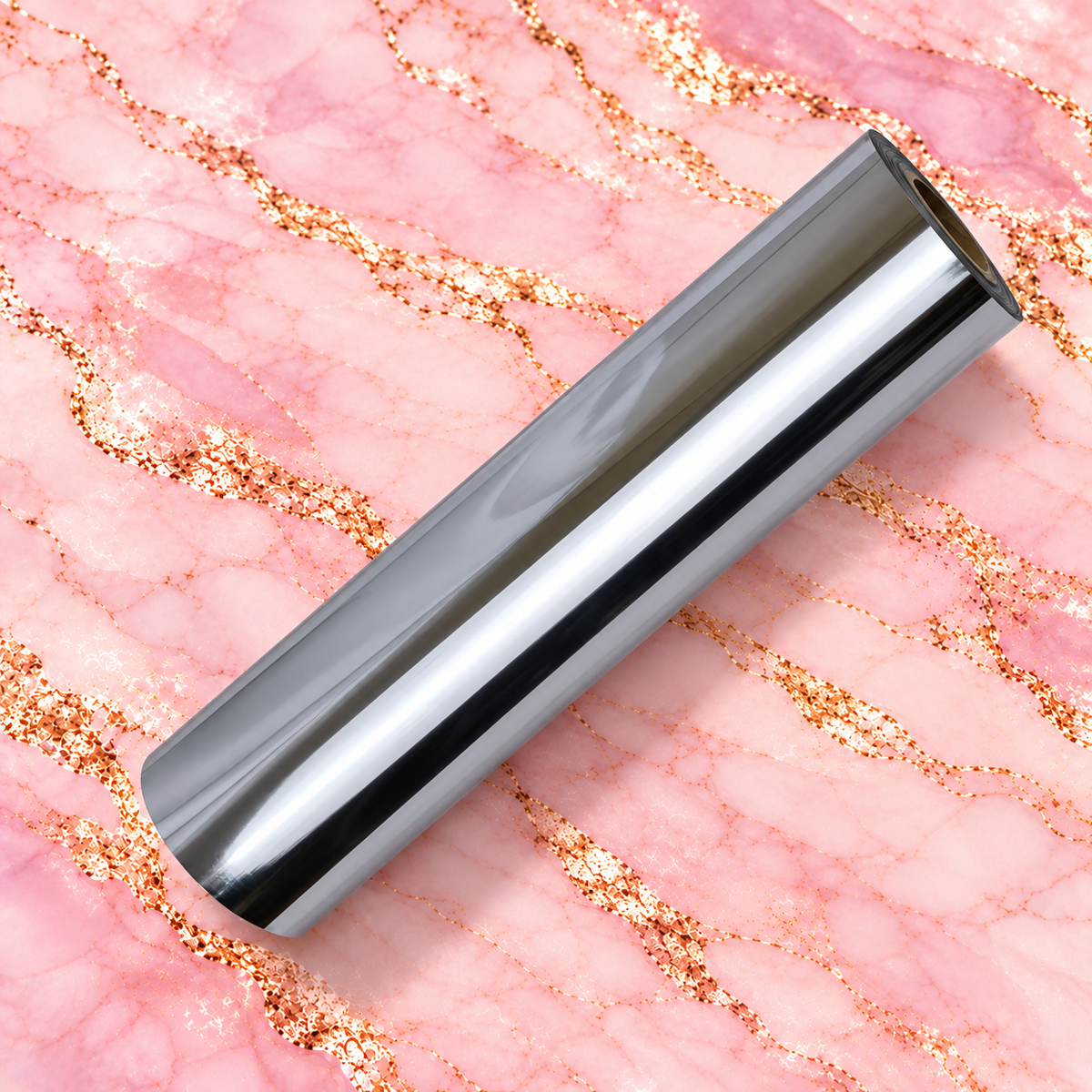 Sultan’s Silver plain metallic silver toner reactive foil roll on blush pink marble
