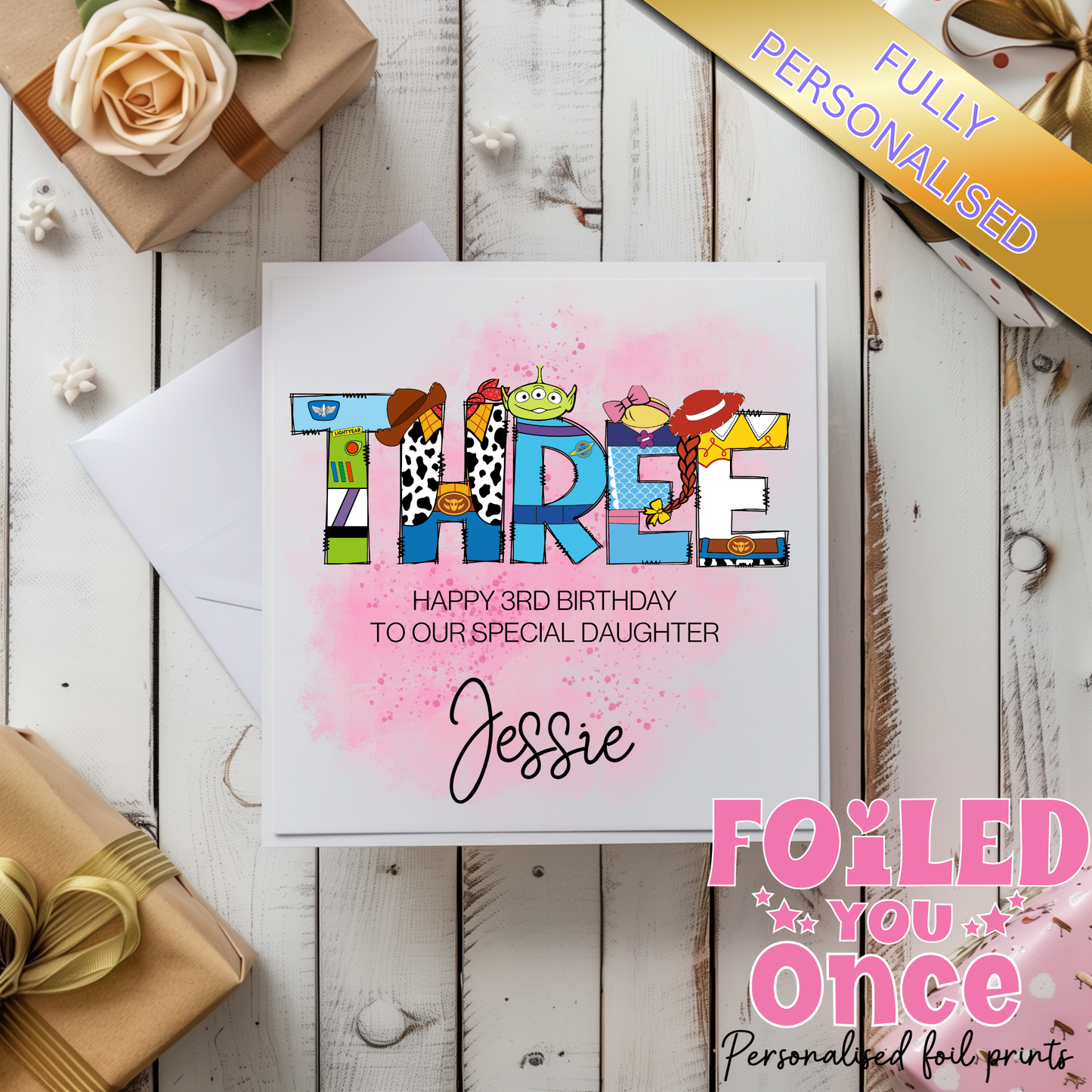 Personalised Toy Story Inspired Birthday Card – 6x6 Custom Name Card