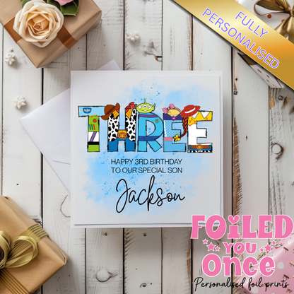 Personalised Toy Story Inspired Birthday Card – 6x6 Custom Name Card