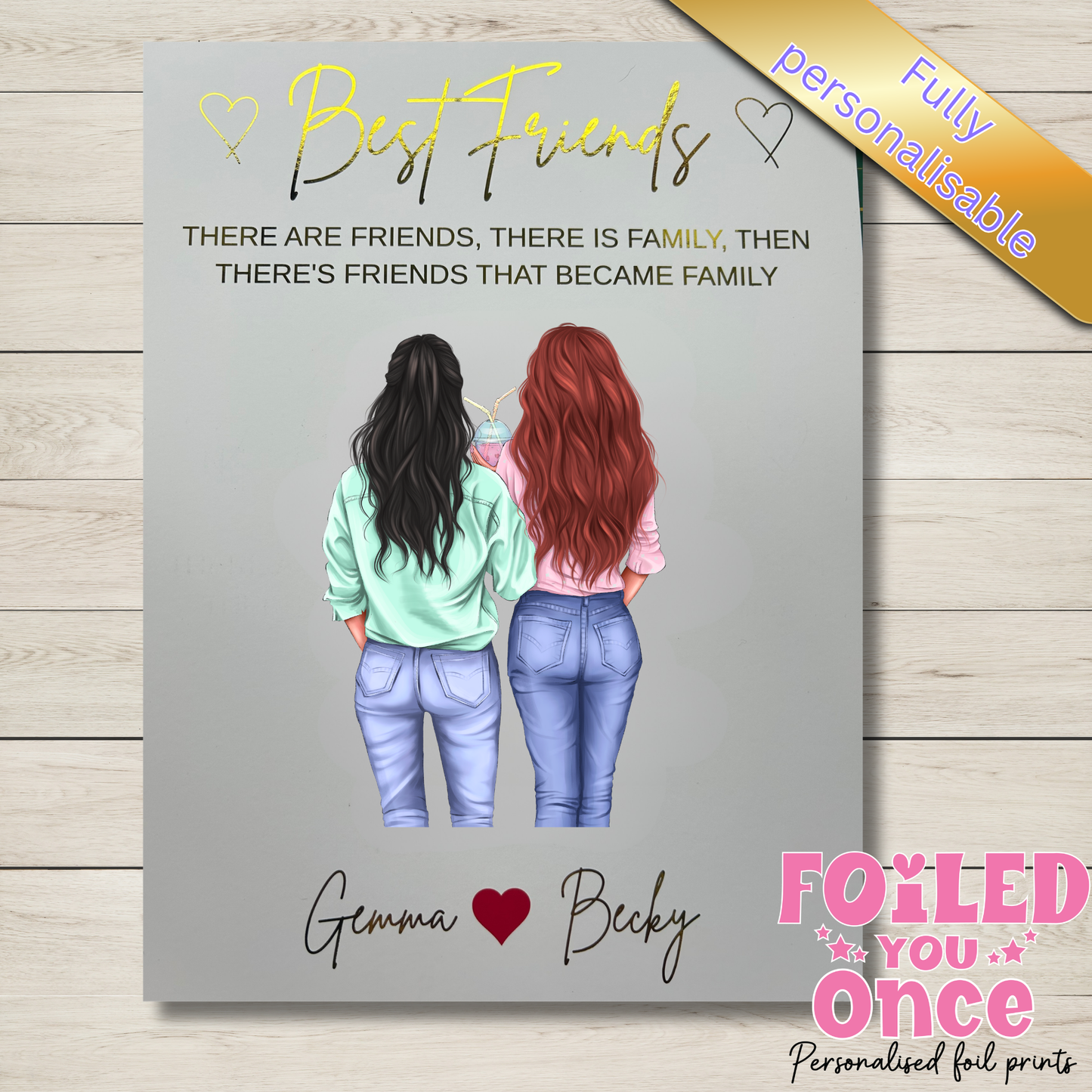 Personalised Best Friends Wall Art Print – Foil Writing – A4 Unframed