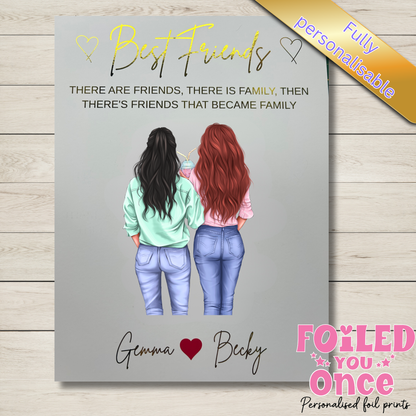Personalised Best Friends Wall Art Print – Foil Writing – A4 Unframed