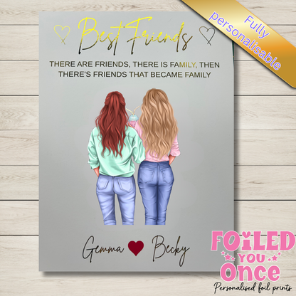 Personalised Best Friends Wall Art Print – Foil Writing – A4 Unframed
