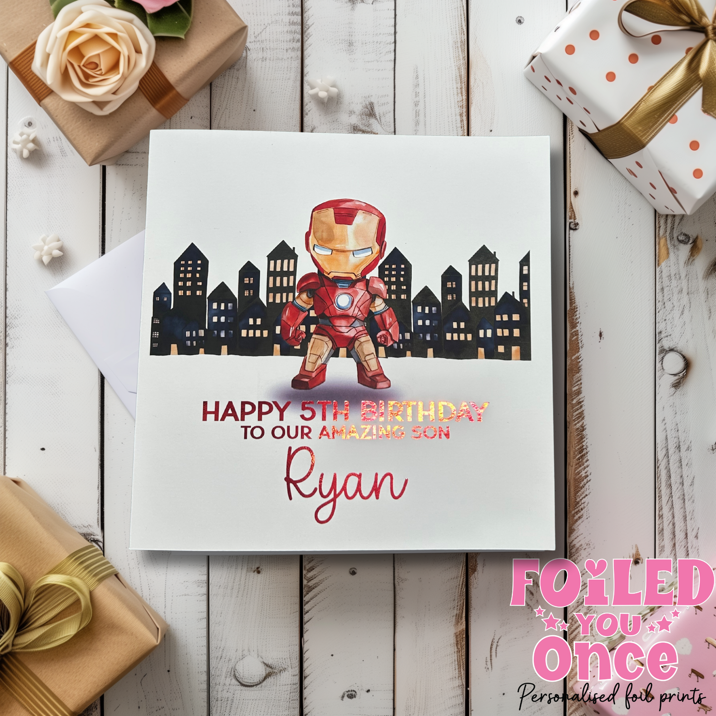 Personalised Superhero Birthday Card | Kids Birthday | luxury Red foil personalisation