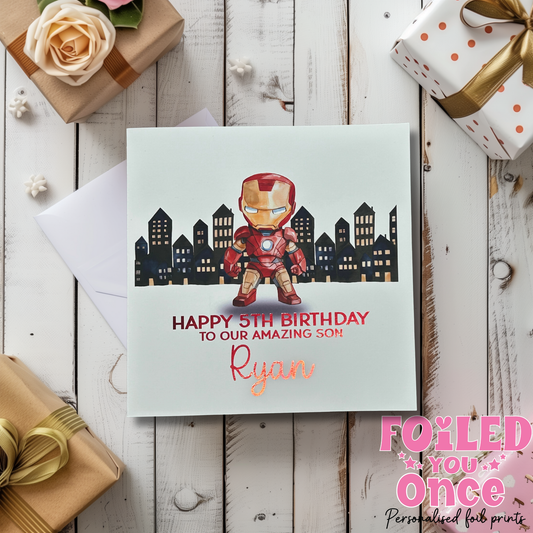 Personalised Superhero Birthday Card | Kids Birthday | luxury Red foil personalisation