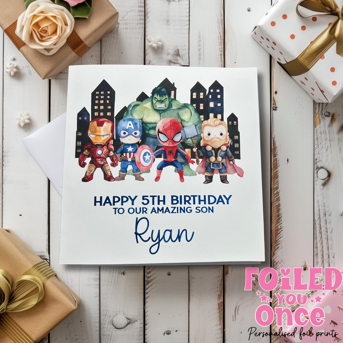 Personalised Superhero Birthday Card | Kids Birthday | luxury Blue foil personalisation