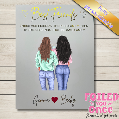 Personalised Best Friends Wall Art Print – Foil Writing – A4 Unframed