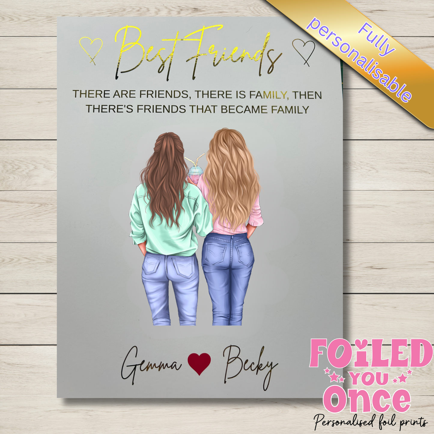 Personalised Best Friends Wall Art Print – Foil Writing – A4 Unframed