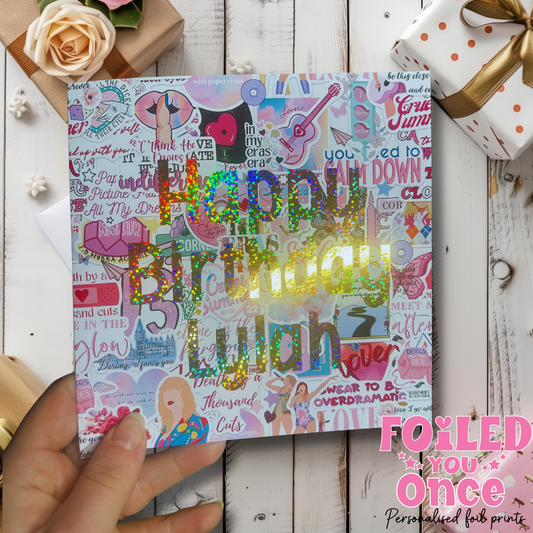 Personalised Pop Star Inspired Happy Birthday Card | 6x6 Holographic Foil Birthday Card