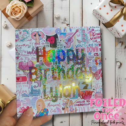 Personalised Pop Star Inspired Happy Birthday Card | 6x6 Holographic Foil Birthday Card