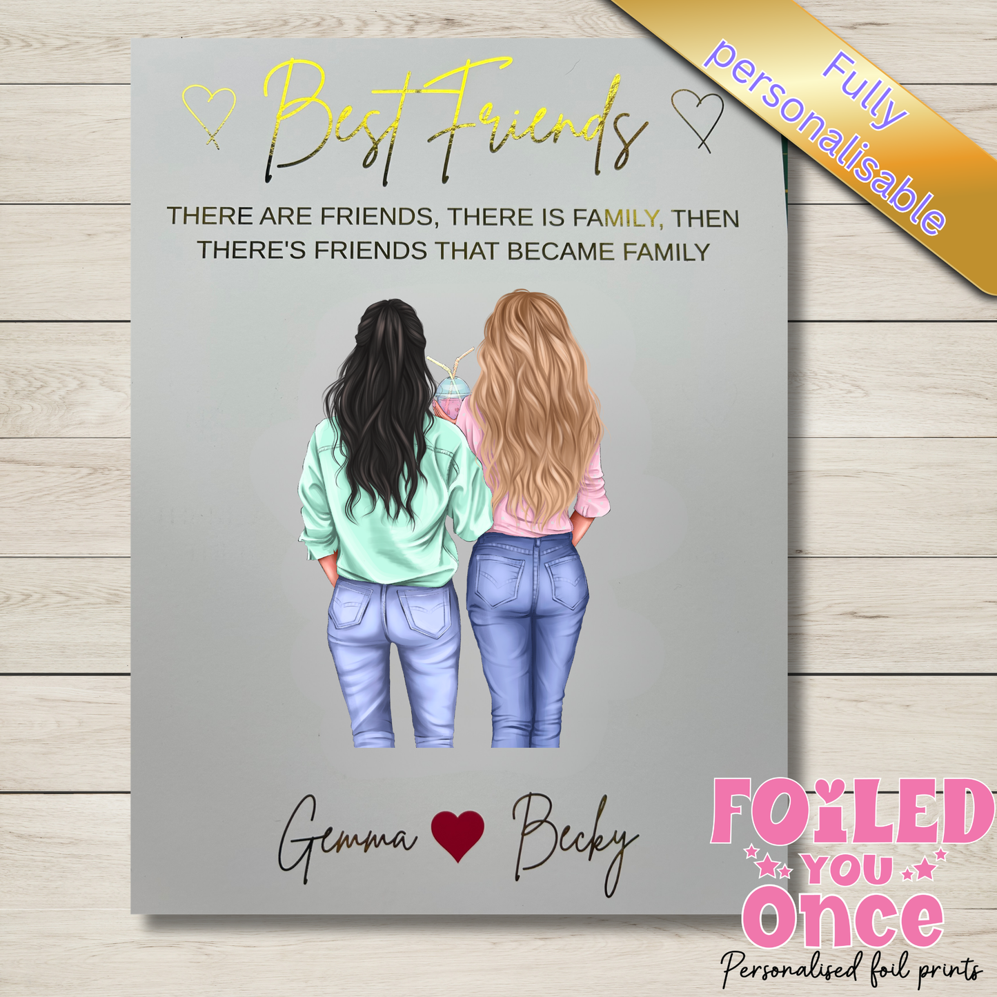 Personalised Best Friends Wall Art Print – Foil Writing – A4 Unframed