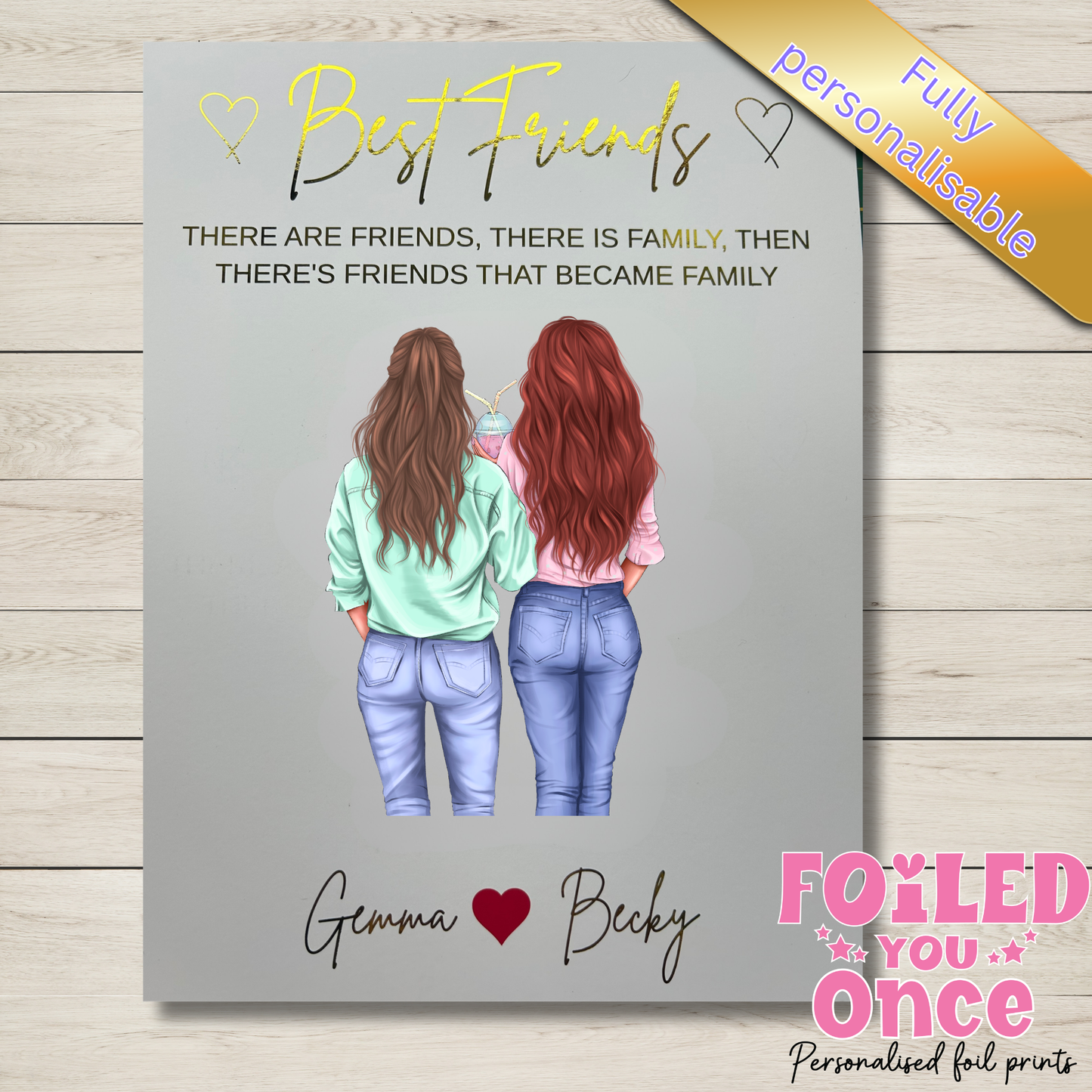 Personalised Best Friends Wall Art Print – Foil Writing – A4 Unframed