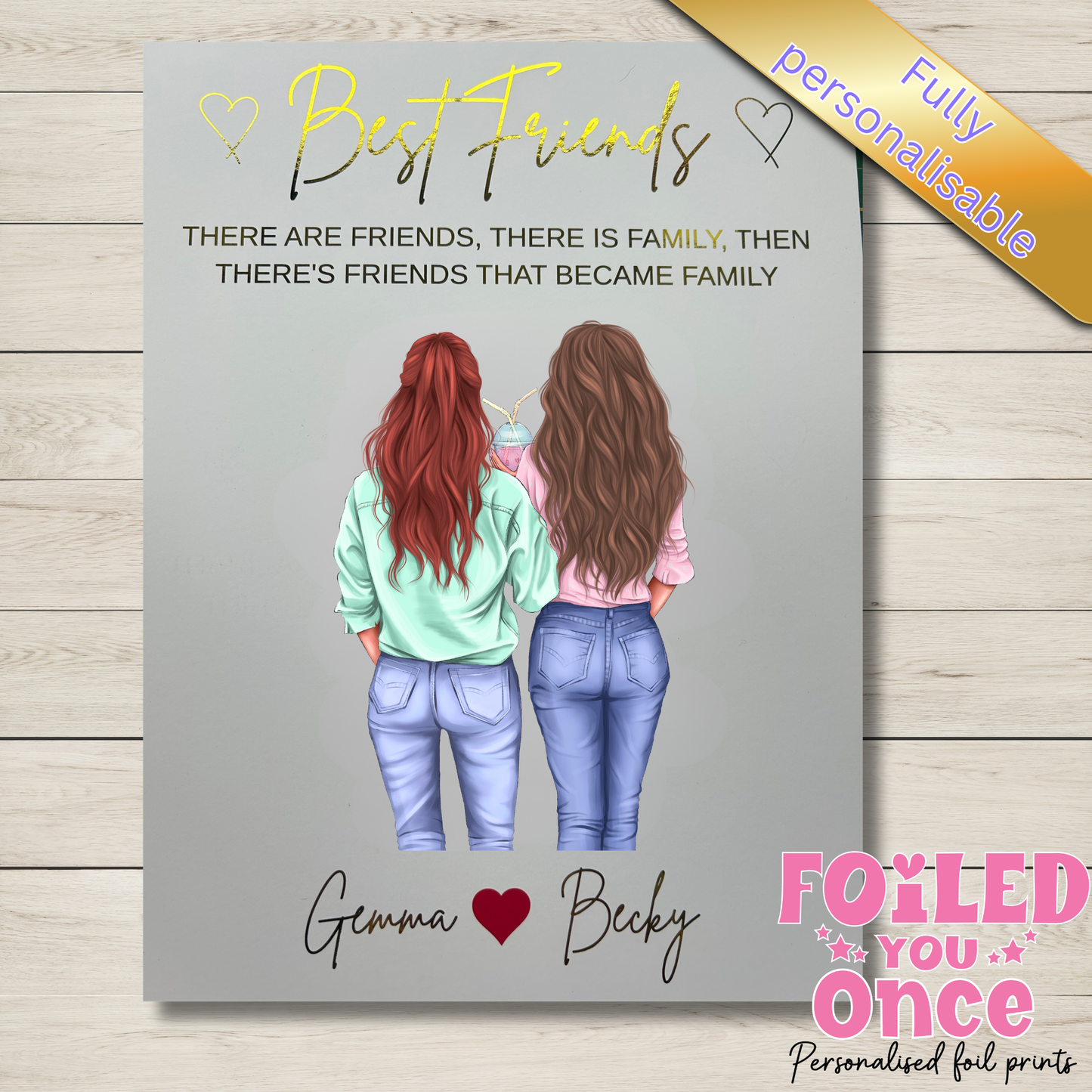Personalised Best Friends Wall Art Print – Foil Writing – A4 Unframed