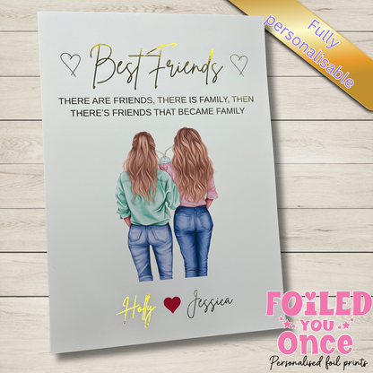 Personalised Best Friends Wall Art Print – Foil Writing – A4 Unframed