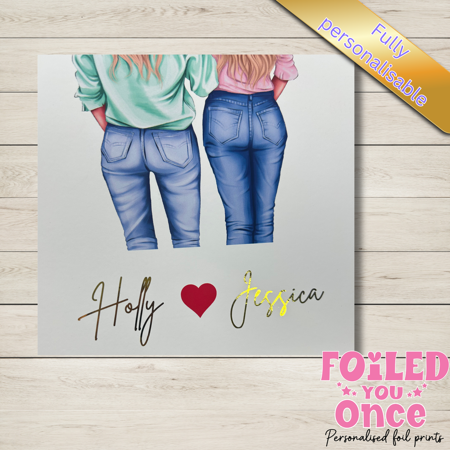 Personalised Best Friends Wall Art Print – Foil Writing – A4 Unframed