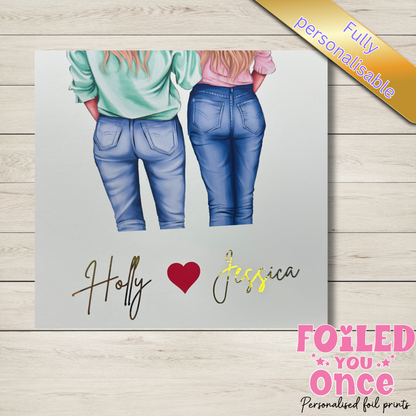 Personalised Best Friends Wall Art Print – Foil Writing – A4 Unframed