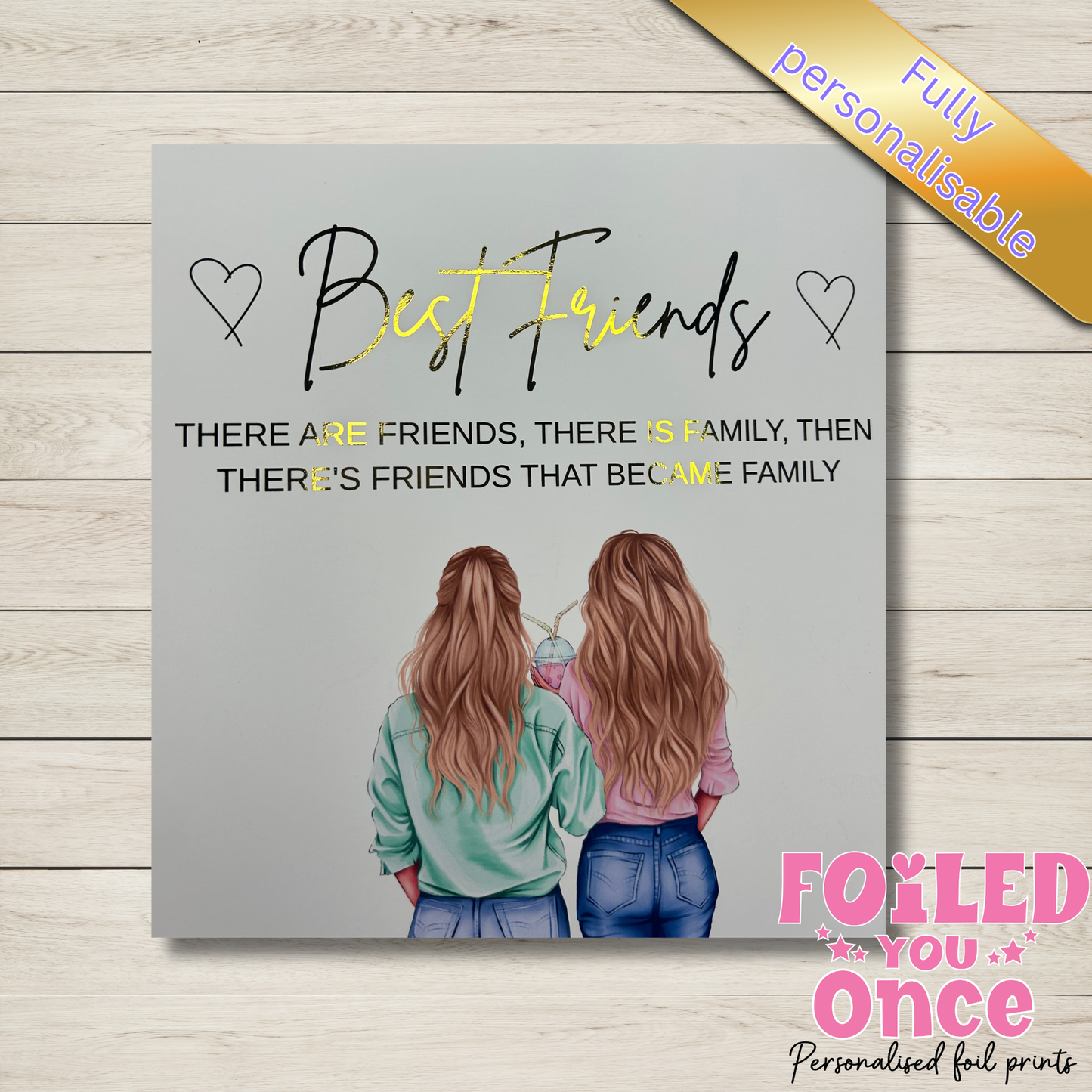 Personalised Best Friends Wall Art Print – Foil Writing – A4 Unframed