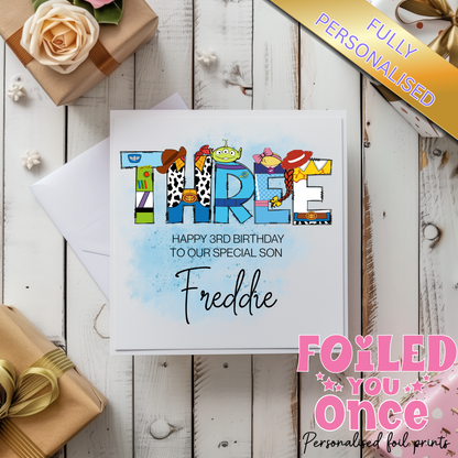 Personalised Toy Story Inspired Birthday Card – 6x6 Custom Name Card