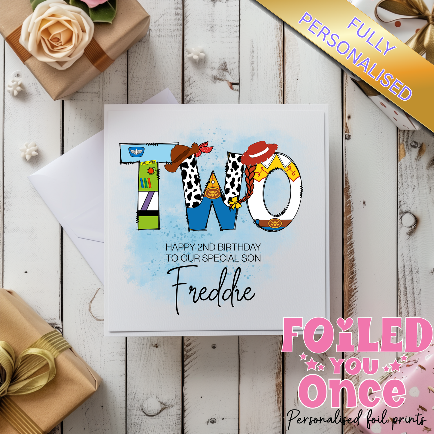 Personalised Toy Story Inspired Birthday Card – 6x6 Custom Name Card