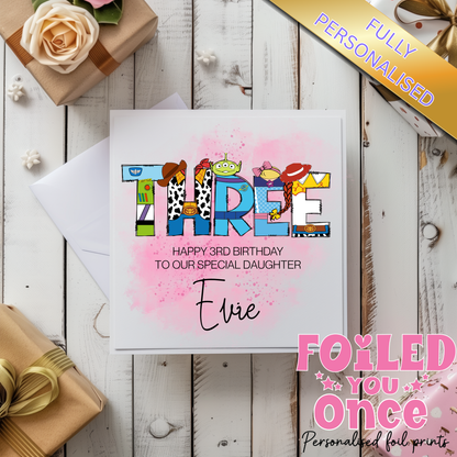 Personalised Toy Story Inspired Birthday Card – 6x6 Custom Name Card