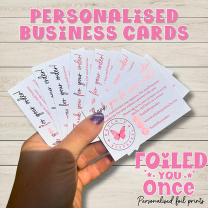 Personalised Foil Business Thank You Cards | Small Business Order Inserts | Custom Logo Cards | Foiled Social Media Icons | Packaging Cards