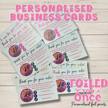 Personalised Foil Business Thank You Cards | Small Business Order Inserts | Custom Logo Cards | Foiled Social Media Icons | Packaging Cards