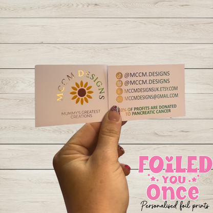 Double sided Personalised Foil Business Business Cards | Small Business Order Inserts | Custom Logo Cards | Foiled Social Media Icons | Packaging Cards
