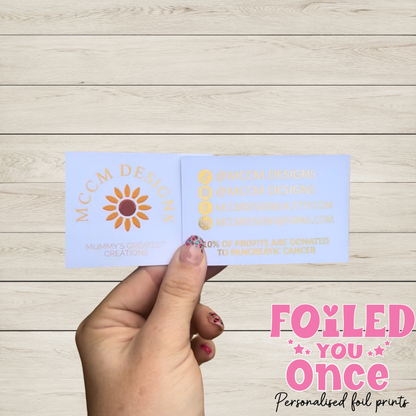 Double sided Personalised Foil Business Business Cards | Small Business Order Inserts | Custom Logo Cards | Foiled Social Media Icons | Packaging Cards