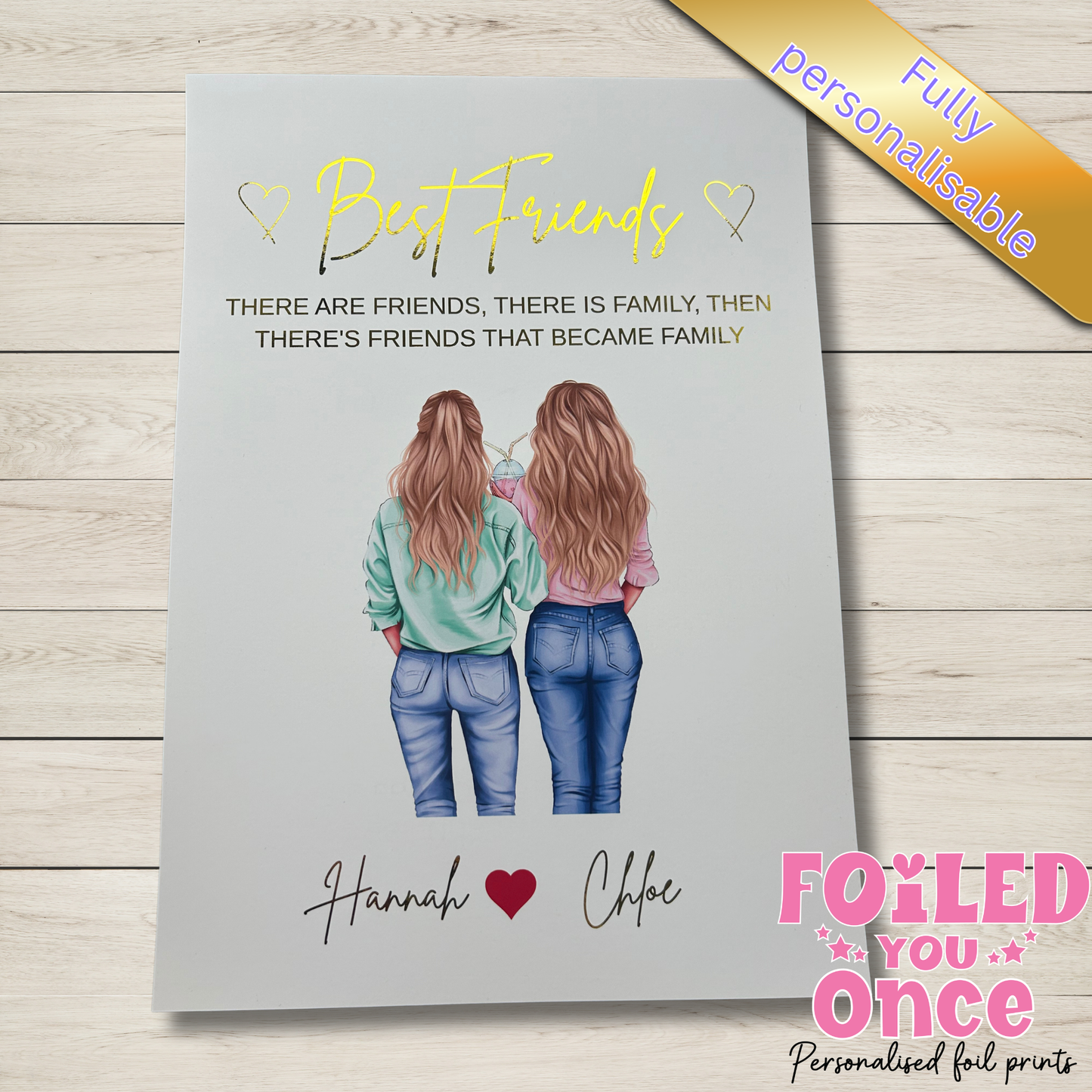 Personalised Best Friends Wall Art Print – Foil Writing – A4 Unframed
