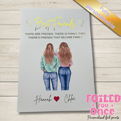 Personalised Best Friends Wall Art Print – Foil Writing – A4 Unframed