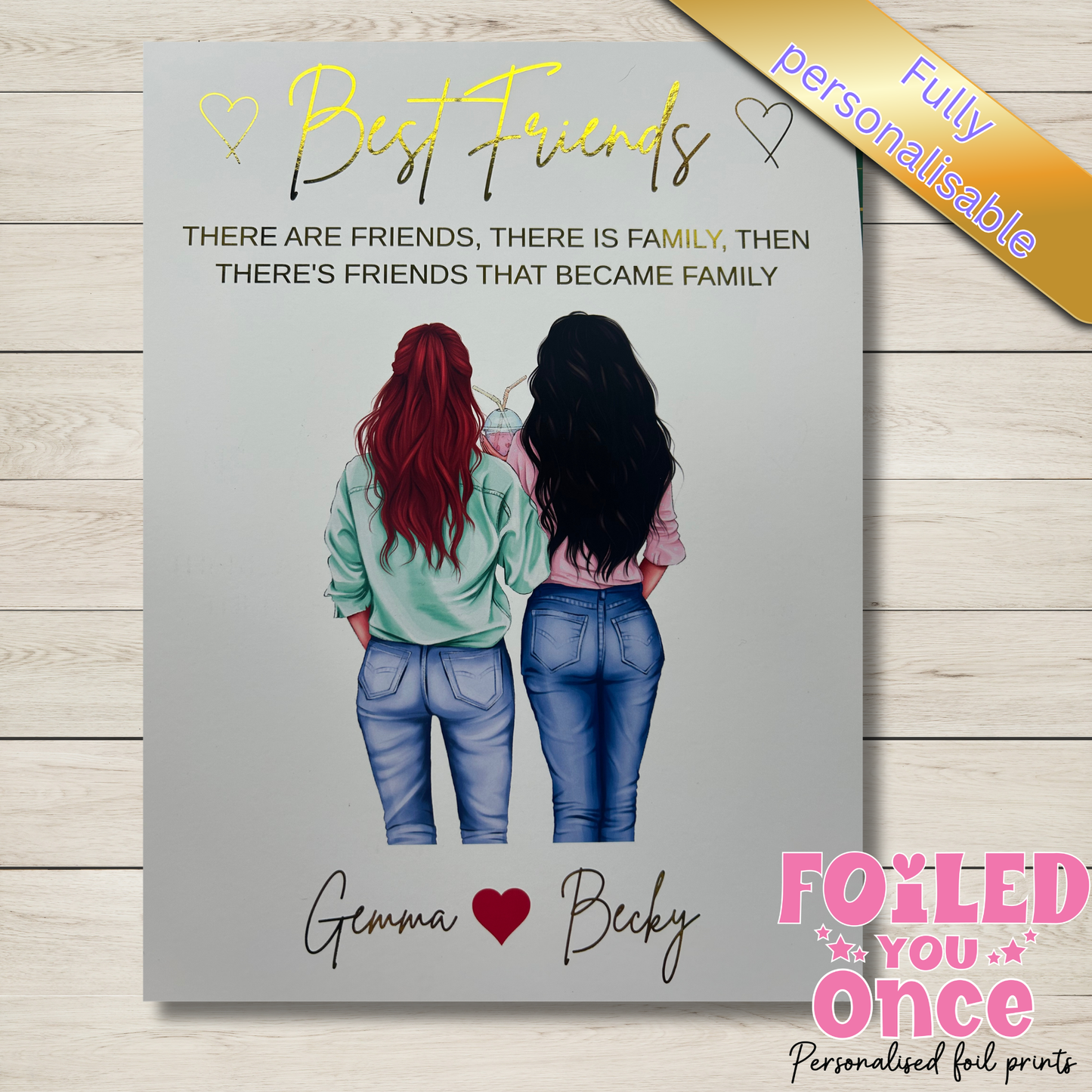 Personalised Best Friends Wall Art Print – Foil Writing – A4 Unframed