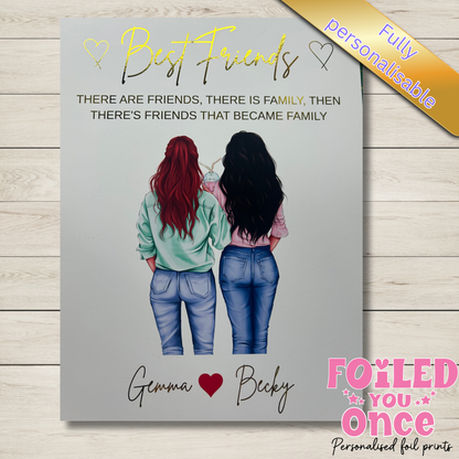 Personalised Best Friends Wall Art Print – Foil Writing – A4 Unframed
