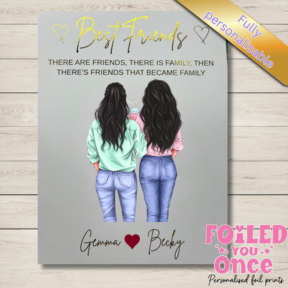 Personalised Best Friends Wall Art Print – Foil Writing – A4 Unframed