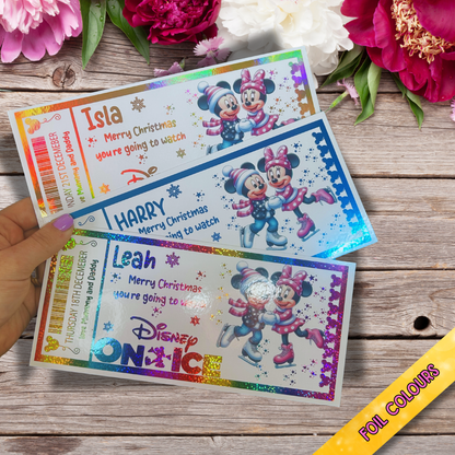 Disney on Ice Foiled Gift Ticket | 20x9cm Custom Keepsake Ticket | Gold Foil Voucher | Magical Gift Experience | Disney Fan Gift Idea